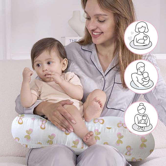 Little Grape Land Nursing Pillow,Upgraded Breast Feeding Pillow for Mom,Breastfeeding & Bottle Feeding for 0–12 Months, Soft Machine Washable Cover with Firm Breathable Filling, Tummy Time,Butterfly