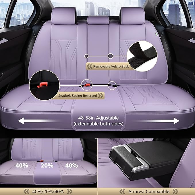 FLORICH Leather Car Seat Covers Full Set, Purple Car Seat Cover, Universal Full Coverage Car Seat Covers Waterproof Car Seat Cushion Protector Front Seats and Rear Fit for Most Cars Trucks SUVs