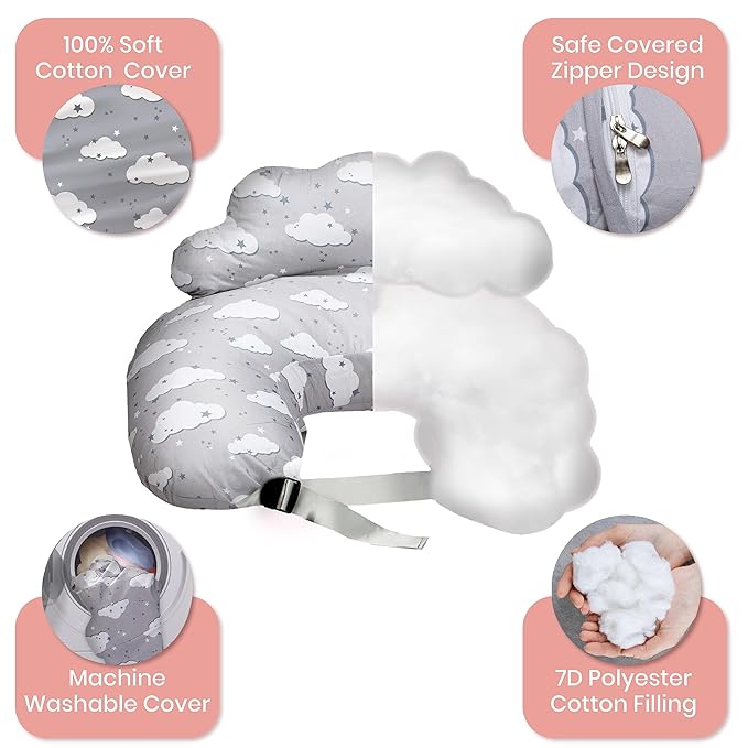 Nursing Pillow – Breastfeeding Pillows with Security Fence for Enhanced Support & Comfort – Removable Cotton Cover, Adjustable Waist Strap, Newborn Essentials Must Haves Baby Registry Search