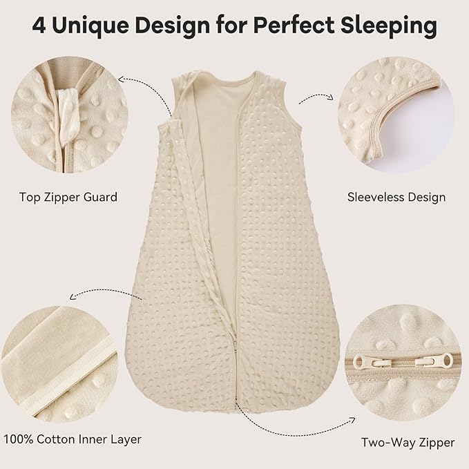 Fleece Baby Sleep Sack 0-6 Months with Plush Dots 1.5 Tog Baby Wearable Blanket with 2-Way Zipper Warm Sleeping Sack for Toddler Infant Newborn - Small, Coffee