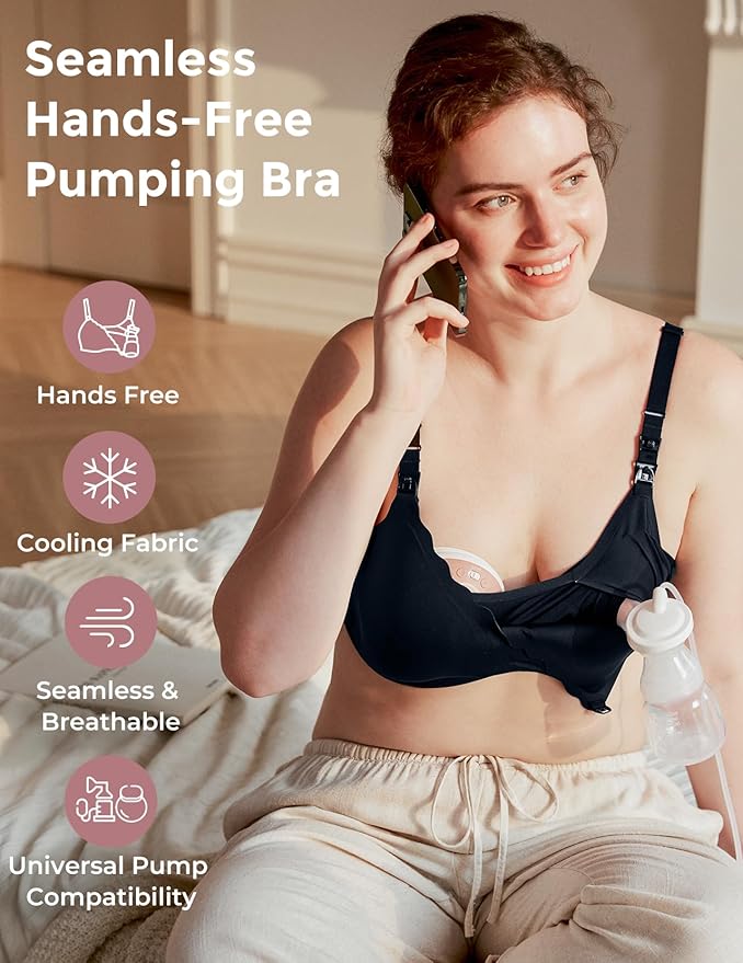 Momcozy 4-in-1 Hands-Free Pumping Bra with Cooling Fabric & Jelly-Strip Support, Nursing & Breast Pump Bra for All-Day Wear