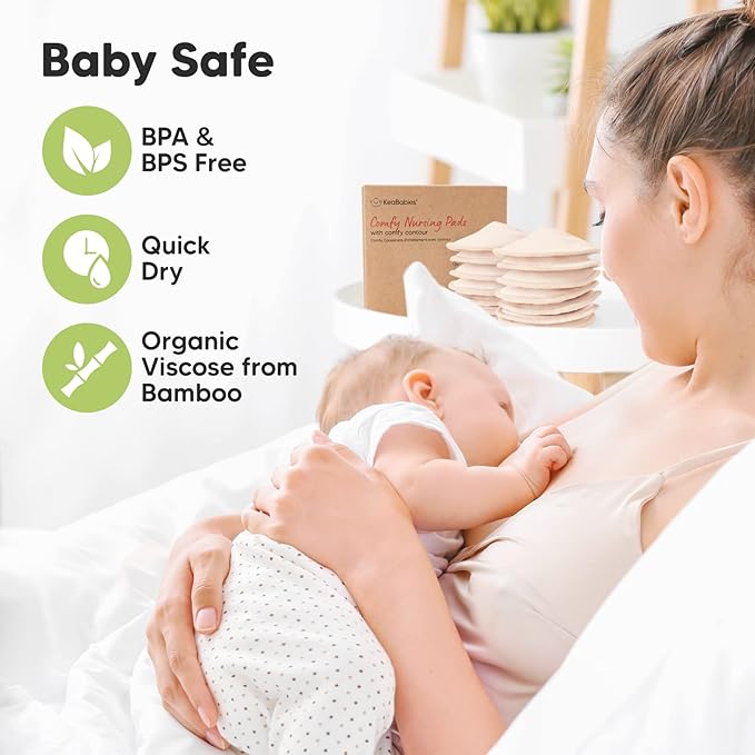 Organic Nursing Pads - 14 Washable Viscose Derived from Bamboo Breastfeeding Pads, Wash Bag, Reusable Breast Pads for Breastfeeding, Nipple Pads for Breastfeeding Essentials(Bare Beige, XL 5.5")