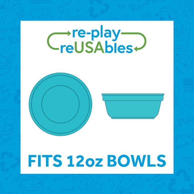Re-Play 12 oz. Toddler Bowls Set of 4 with Lids - Kids Deep-Walled, Durable & Reusable Snack and Meal Bowls, Dishwasher & Microwave Safe, BPA-Free, Made in USA from Recycled Plastic, True Blue