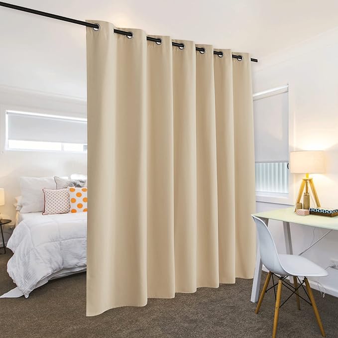 RYB HOME Extra Wide Curtains for Divider Room Separation Soundproof Temporary Door Curtains for Bedroom Closet Office Theatre Garage Living Room Privacy Drop Cloth, W 120 x L 84 inches, Cream Beige