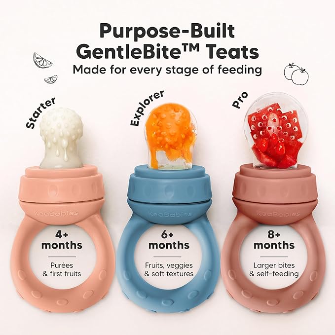 KeaBabies Baby Fruit Feeder 2pk - Silicone Baby Food Feeder for Babies 6-12 Months, Breast Milk Popsicle for Teething, Weaning, Freeze Frozen Solid Food, BPA-Free Infant Feeding Essential (Sunset)