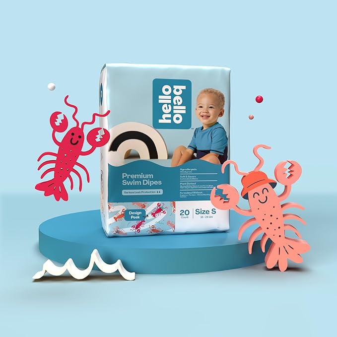 Hello Bello Premium Swim Diapers, Size S (16-28 lbs), Cute Extra-Bright Lobster Designs, 20 Count Jumbo Pack (Pack of 4)