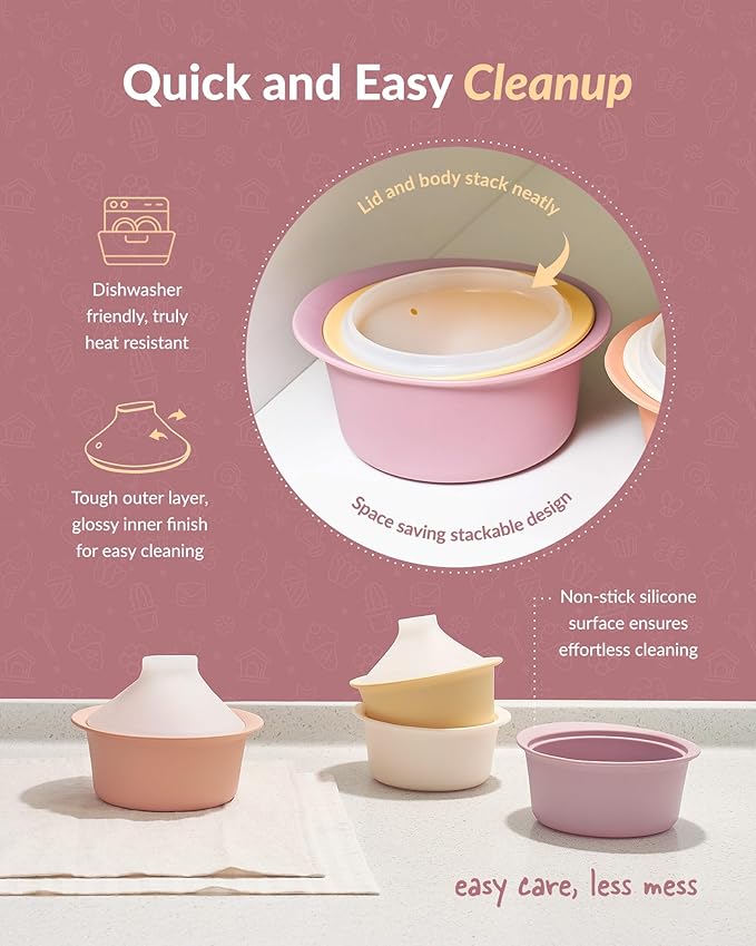 Moyuum Silicone Microwave Steamer | Made in Korea, Baby Food Maker Bowl with Lid, Egg and Vegetable Steam Cooker, Japanese Donabe Inspired Cooking Pot, Dishwasher Safe (Small, Mustard)