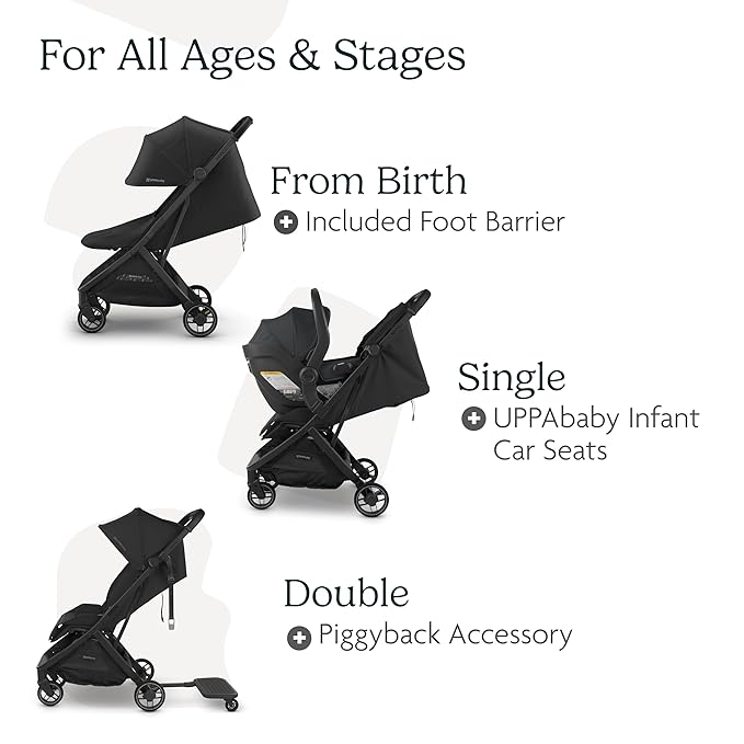 UPPAbaby Minu V3 Travel Stroller | Lightweight + Compact Design | One-Hand Fold + Unfold | from Birth + Overhead Compatible | Savannah (Pearl Gray Mélange/Carbon Frame/Chestnut Leather)