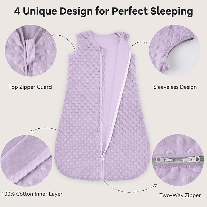 Fleece Baby Sleep Sack 6-12 Months with Plush Dots 1.5 Tog Baby Wearable Blanket with 2-Way Zipper Warm Sleeping Sack for Toddler Infant Newborn - Medium, Taro Purple