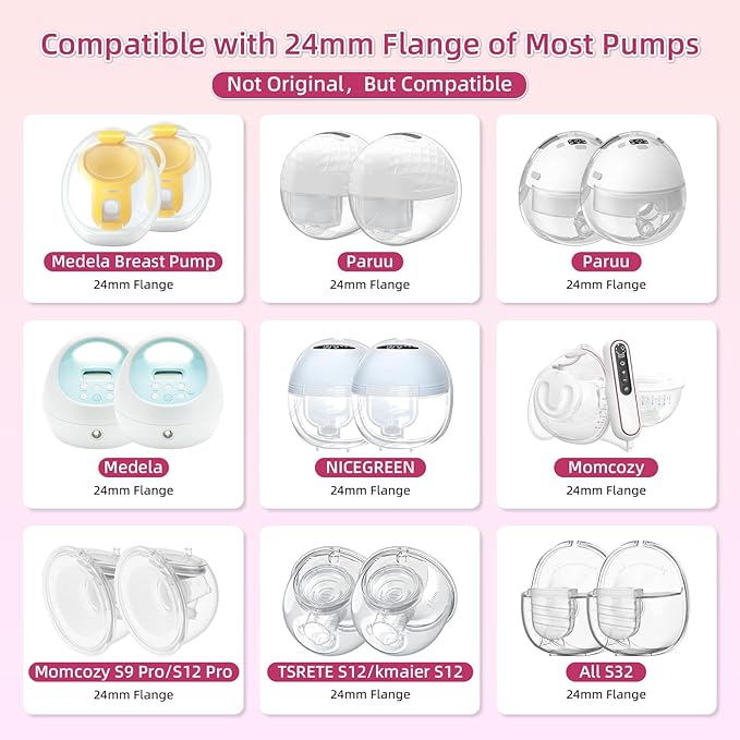 Flange Inserts 15mm for Medela,Spectra 24mm Shields/Flanges,Compatible with Momcozy S12 Pro/S9 Pro/S9/S12 Wearable Breast Pump,Reduce 24mm Nipple Tunnel Down to 15mm,10PCS