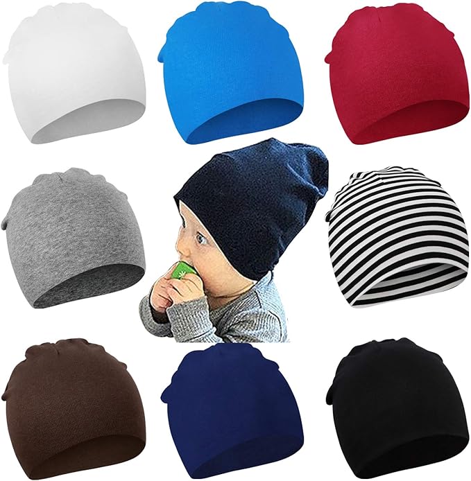 DRESHOW BQUBO 8 Pack Unisex Baby Beanie Hat Infant Toddler Kid Hats Baby Soft Cute Knit Cap Nursery Beanie
