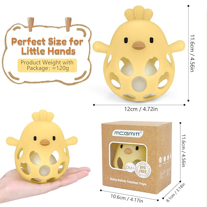 MCGMITT Baby Teething Toys for 3-6 Months, Easy Grasp Silicone Infant Rattle Teether Toy for 0-12 Months, BPA-Free Food Grade Baby Montessori Sensory Toys, Soft Infant Chew Toys for Teething Relief