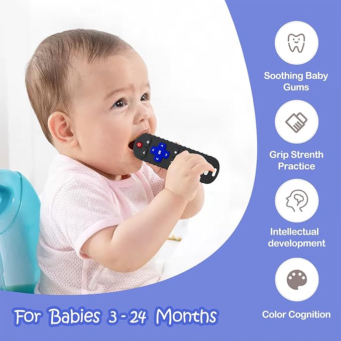 Silicone Teething Toys for Babies, Remote Control Shape Silicone Teethers, Cute Chew Toys for Boys and Girls,BPA Free Teether Early Educational Sensory Toy Purple