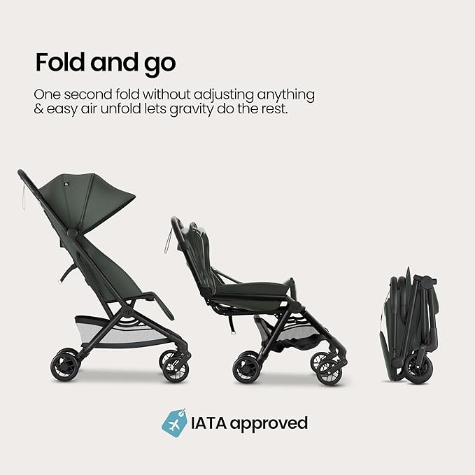 Mompush Velo Lightweight Travel Stroller, Compact & Airplane-Friendly for Baby and Toddler, Lie-Flat Seat, One-Hand Fold, with Leather Bumper Bar, Shoulder Strap, Raincover, Storage Bag & Cup Holder
