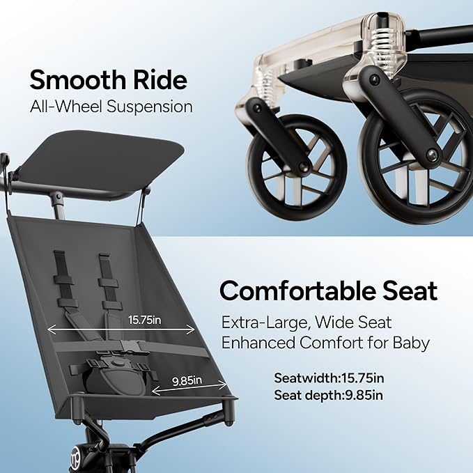 Mompush Jeto Lightweight Travel Stroller – 9.8 lbs Ultra-Compact, One-Hand Fold, Airplane Cabin Approved, All-Terrain Wheels, Smooth Ride for Toddlers, Perfect for Travel & Daily Use