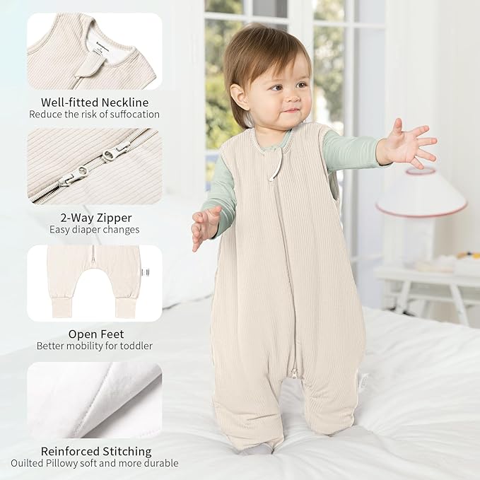 Rayon Made from Bamboo Toddler Sleep Sack with Feet 1.0 Tog Breathable Sleep Sack 6-12 Months Ultra Soft Baby Wearable Blanket with Legs Unisex Sleeping Bag with 2-Way Zipper