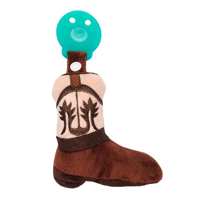 Gamezies Baby Boy and Girl Silicone Boot Plush Pacifier with Detachable Western Toy, Removable, Washable Plush Toy CPSIA Tested, BPA-Free 0-6 Months