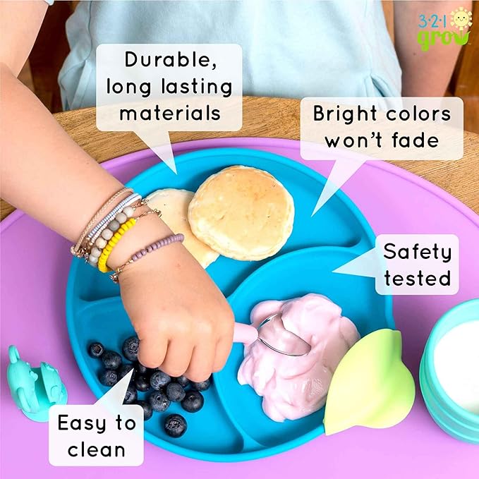 Silicone Easy Scoop & Hold Plate Set - Baby and Toddler Training Plates with Clip-On Rims for Easy Scooping, Self-Feeding and Baby Led Weaning, 6+ months (Midnight)