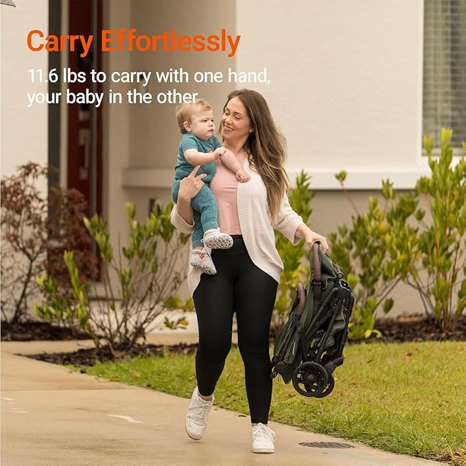 MAMAZING Lightweight Baby Travel Stroller with Carbon Fiber Frame, Compact & Airplane-Friendly, One-Handed Folding Design, 11.6 lbs, Perfect for Toddlers, Organizer & Cushion Included, Green