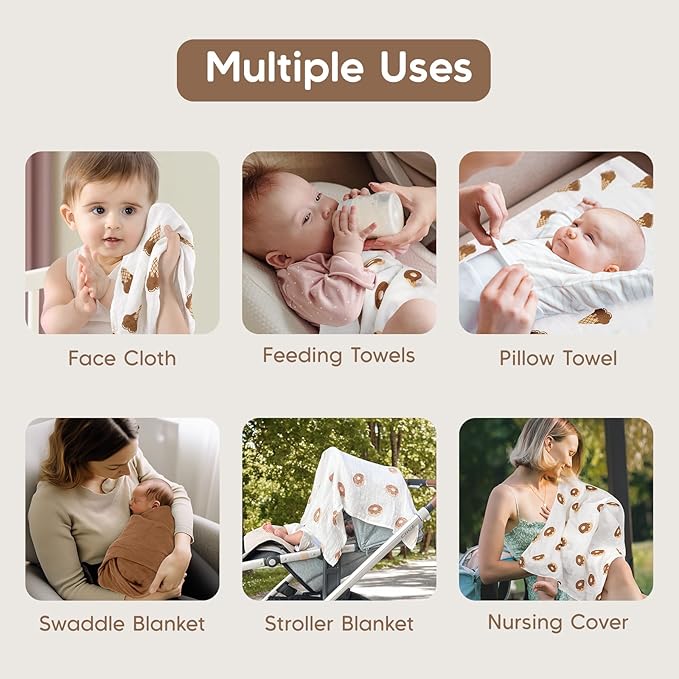 Maliton Muslin Swaddle Blankets for Newborn, 6-Pack Breathable Receiving Blanket (27" x 27") Soft Baby Blankets for Girls and Boys, Baby Burp Cloths with 3-Layer Cotton Design for Infant Wrap(Dessert)