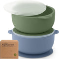 KeaBabies 2-Pack Baby Bowls with Suctions, Lids - Silicone Toddler Suction Bowls for Baby Boy, Girl, Kids, Food Grade Silicone, BPA-Free, Dishwasher Safe, Toddler Eating Essentials (Slate)