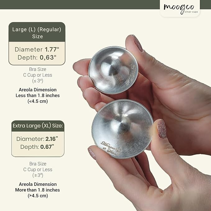 MOOGCO The Original Silver Nursing Cups - Nipple Shields for Breastfeeding Newborn - Silver Nipple Covers for Breastfeeding - Breastfeeding Essentials - 925k Nipple Cups
