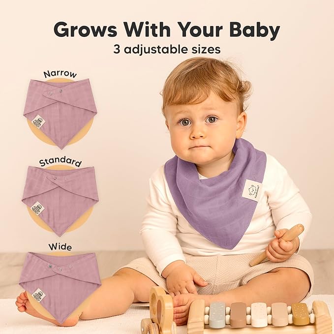 8-Pack Muslin Baby Bibs for Boys, Girls - Muslin Bandana Drool Bibs for Baby Girl & Boy, Drooling Newborn, Teething Toddler, Infant 0-36 months, 100% Cotton Extra Absorbent & Soft (Lavender)