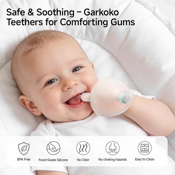 Garkoko Baby Teething Toys, No-Drop Silicone Baby Teether Toy for Babies 3-6 Months & 6-18 Months, BPA-Free Infant Teether for Teething Relief