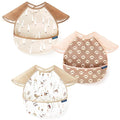 GRSSDER 3-pack Mess Proof Baby Feeding Bibs with Food Catcher Pocket, Soft Lightweight Waterproof Fabric Material with Zero Plastic-like Feel, Adjustable and Easy Clean Toddler Bibs for 6-36 Months