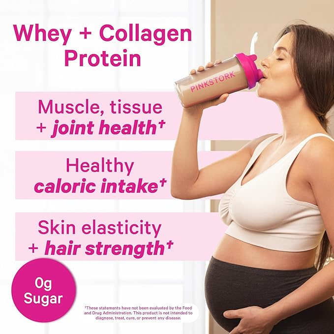 Pink Stork Pregnancy & Postpartum Protein Powder for Women, 20g Whey & Collagen, Prenatal & Breastfeeding Protein Shake Mix for Energy, Recovery & Hydration, Chocolate, 15 Servings