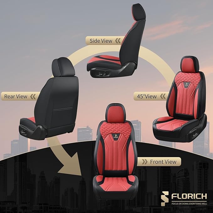 FLORICH Leather Seat Covers Automotive Seat Covers Car Seat Covers Full Set Car Seat Protectors 5 Seats Driver Seat Covers Fit for Most Cars Trucks SUV-Black&Burgundy
