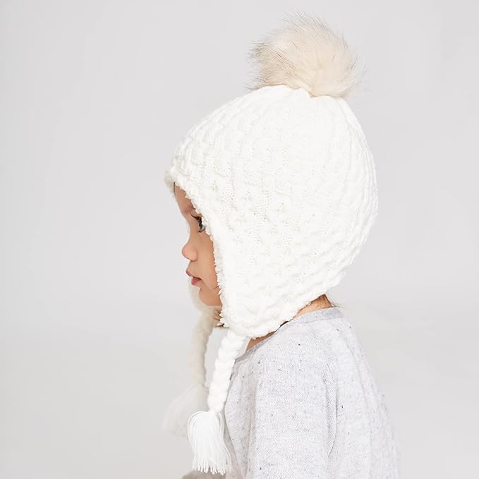 LANGZHEN Toddler Kids Infant Winter Hat,Earflap Knit Warm Cap Fleece Lined Beanie for Baby Boys Girls
