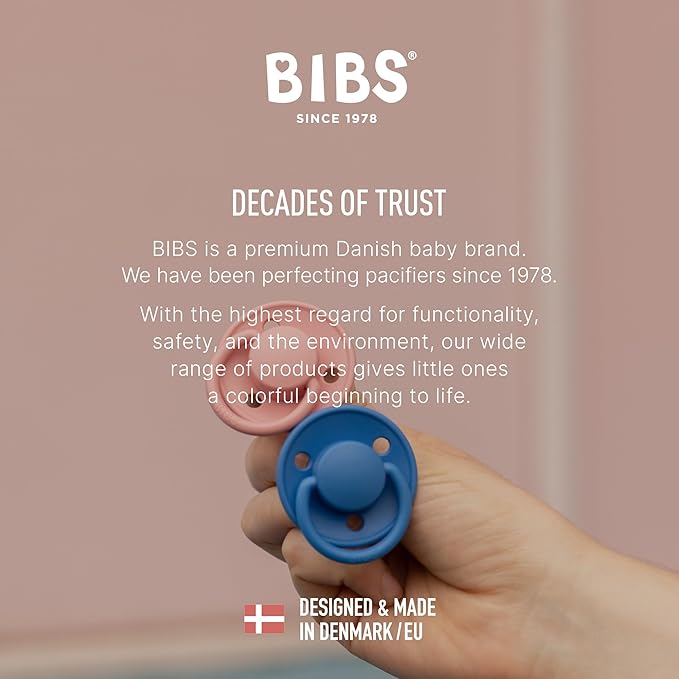BIBS Pacifiers OneSize | 2-Pack Soothers | BPA-Free Symmetrical Nipple | Made in Denmark | Dusty Blue/Steel Blue De Lux Pacifier