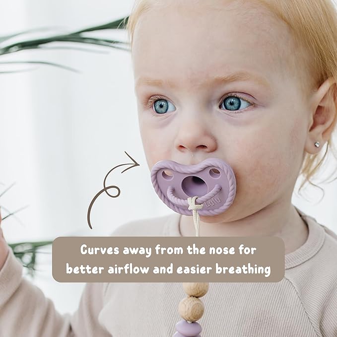 Mila & Lulu Round Silicone Pacifiers (Set of 2) – 100% Food-Grade, One-Piece Design, Soft Round Nipple, Doubles as Teether for Newborns and 0+ Months – Ballerina/Mauve