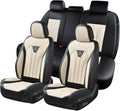 FLORICH Leather Seat Covers, Seat Covers Full Set, Car Seat Protectors 5 Seats, Automotive Seat Covers Fit for Most Cars Trucks SUV- Black&Beige