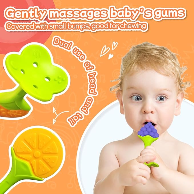 Tinabless Baby Teething Toys 5 Pack, Silicone Teething Mitten & Hand Teethers for Babies 3+ Months, BPA-Free Food Grade Silicone Chew Toys, Anti-Drop, Freezer Safe, Caramel