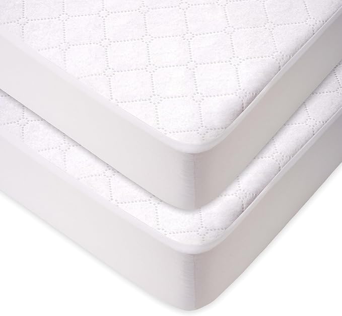 American Baby Company 2 Pack Waterproof Fitted Mini Crib Mattress Protector 38" x 24" - Quilted, Noiseless, Ultra-Soft & Breathable Pack n Play and Mini Crib Mattress Cover