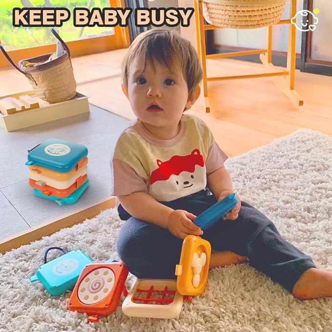 weirtoya Busy Board for 1 Year Old, Toddler Travel Toys for Toddler 1-3 Montessori Toys for 1 Year Old Travel Activities Cube Gifts for Baby Boy Girl My First Montessori Busy Board