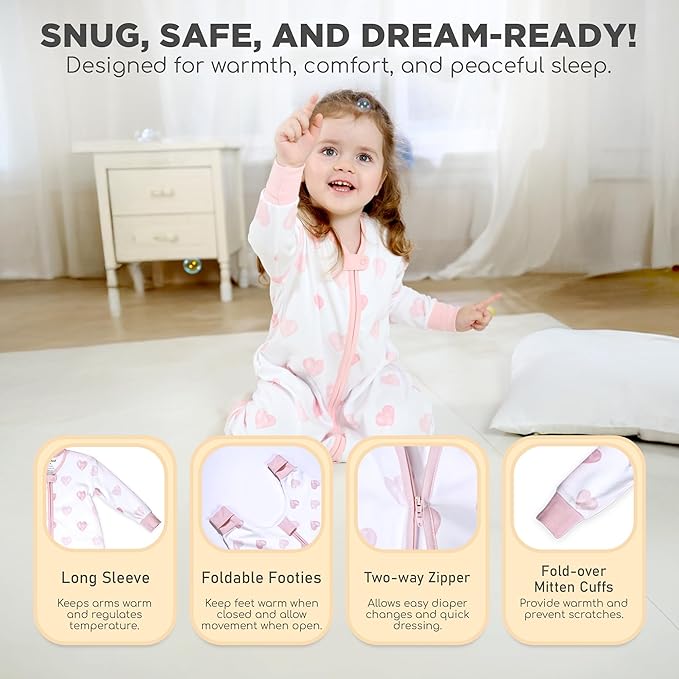 Mama Cheetah Toddler Sleep Sack with Feet, Long Sleeve 1.0 TOG Organic Cotton Baby Sleeping Bag with Legs, Wearable Blanket for Walkers with 2-Way Zipper, Toddler Blanket for Girls Boys 6-18 M, 2-Pack