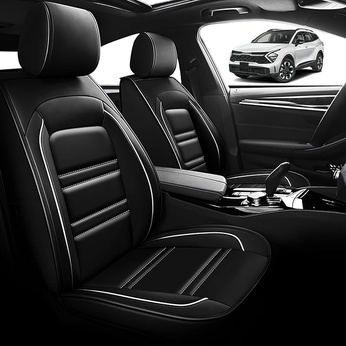 Seat Cover for kia sportage 2005-2025 | Car Seat Covers Front Seats, Waterproof Seat Protectors, Automotive Front Seat Covers (Front Seat, Black&White Line)