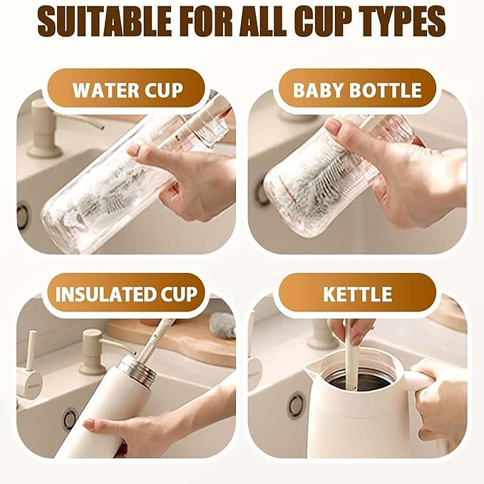 3Pcs 360° Flexible Silicone Bottle Brush with Long Handle Multifunction Flexible, Deep Cleaning for Narrow Neck Bottles, Baby Bottles, Water Bottles (Bule)