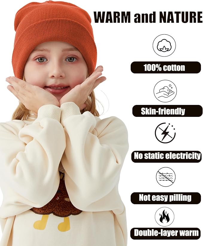 ROYBENS 100% Cotton Baby Beanie Cute Toddler Winter Hat Boys Girls Kids Soft Warm Knit Cuffed Caps Beanies for 0-8 Years