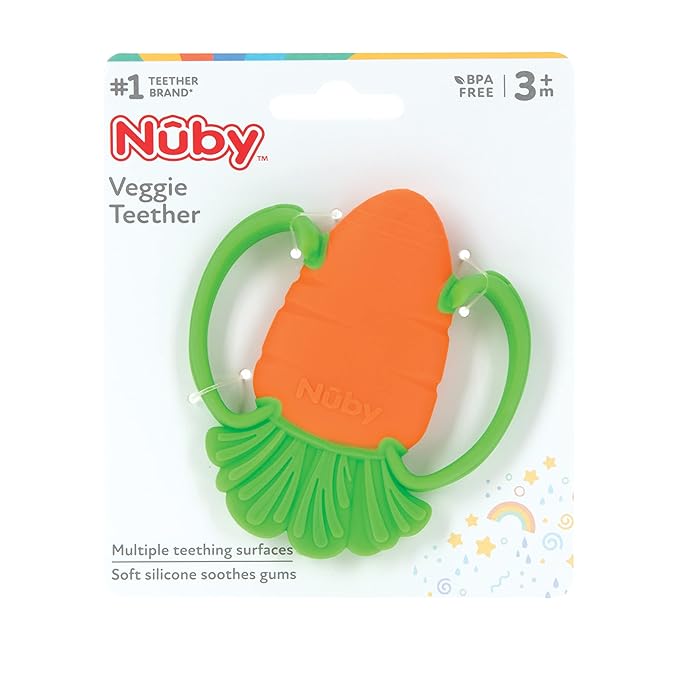 Nuby Veggie Teether for Teething Relief - Soft Baby Teething Toy for 3+ Months - Carrot - Easter Basket Stuffer