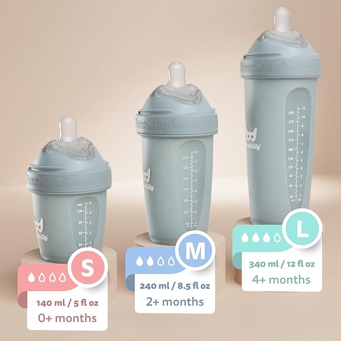 Herobility Double Anti-Colic Baby Bottles – 5 fl oz/140ml – 3-Pack – Peach