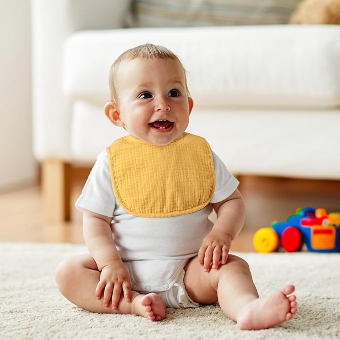 6-Pack Muslin Baby Bibs for Unisex Boys Girls, Cotton Baby Drool Bibs, Drooling and Teething Bibs for Infant