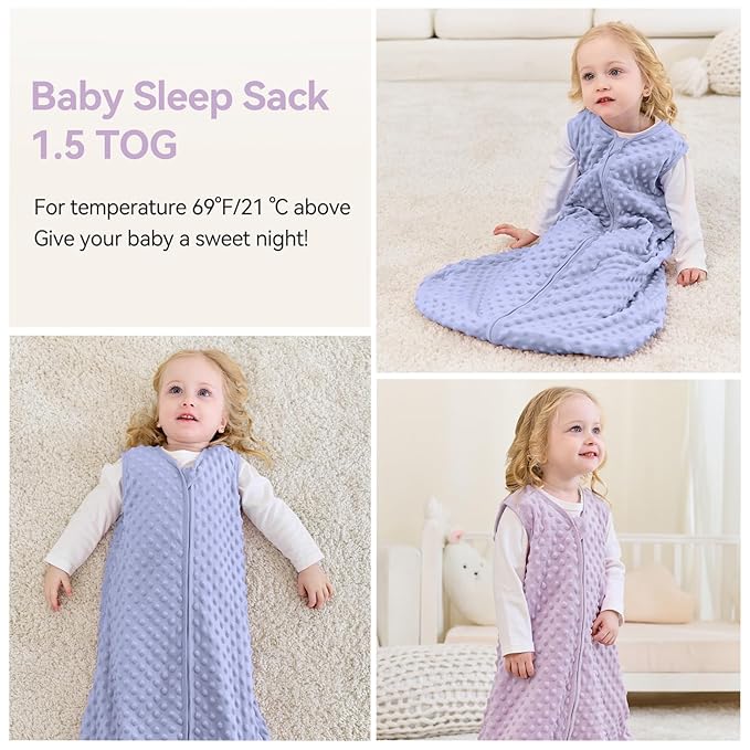 Fleece Baby Sleep Sack 12-18 Months with Plush Dots 1.5 Tog Baby Wearable Blanket with 2-Way Zipper Warm Sleeping Sack for Toddler Infant - Large, Taro Purple