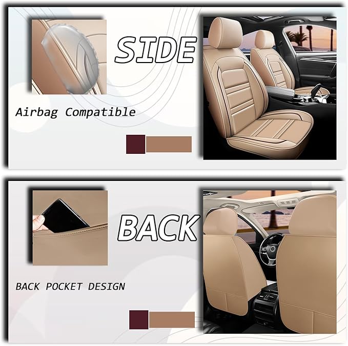 Seat Covers for Chevy Silverado 1500 2007-2025 | 5-Seats Leather Seat Covers, Easy to Install Automotive Seat Covers Full Set (Full Set, Beige)