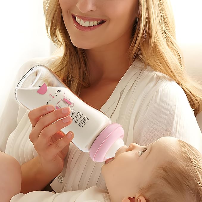 YOHKOH Natural Glass Baby Bottle with Natural Response Nipple, Newborn Anti-Colic Baby Bottles, Wide Neck Mushroom Cap Baby Bottle, Clear (8.8ounce (Pack of 4), Red1)