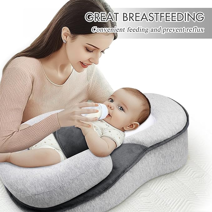 Baby Lounger Pillow, Rest Nest Bassinet Snuggle wih Safety Strap Breastfeeding Pillow for Bottle Feeding Tummy Time