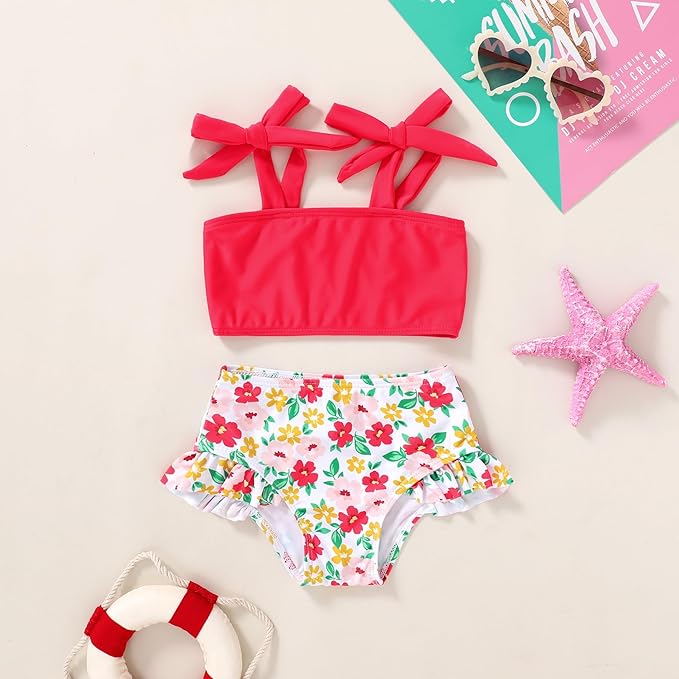 YOUNGER TREE Toddler Girls Two Pieces Swimsuit Color Block Stripe Swimwear Summer Beach Bathing Suit 18M-5T